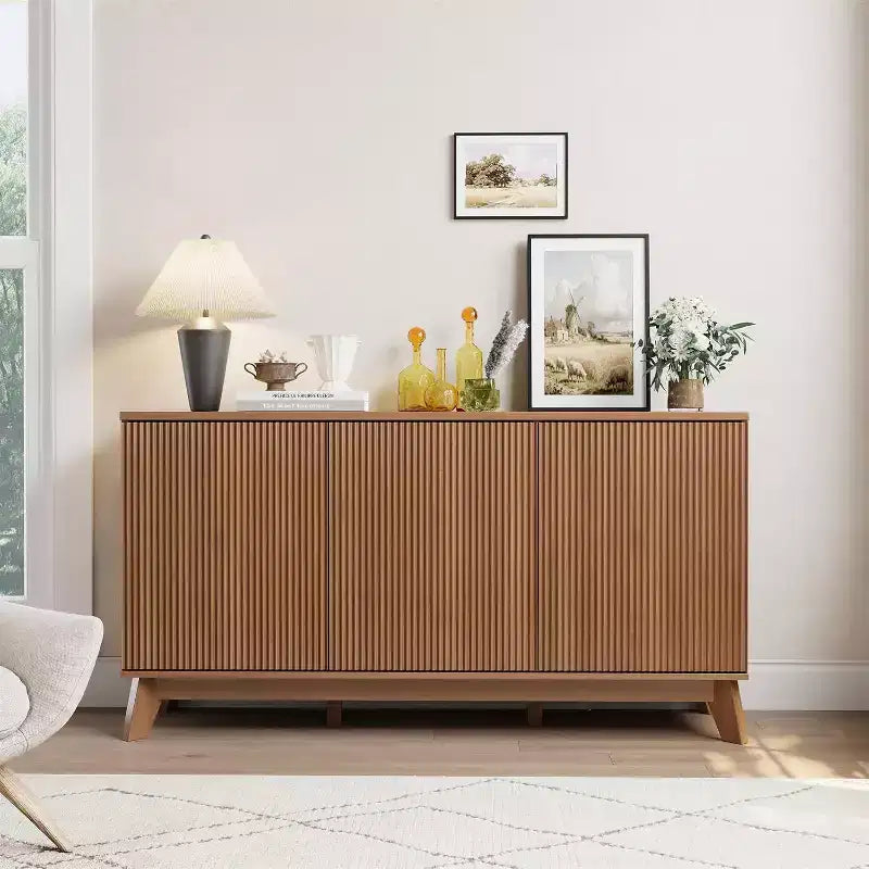 Credenza a buffet da 58" con ante curve, ripiani regolabili, mobile contenitore moderno in stile rustico per sala da pranzo, coffee bar