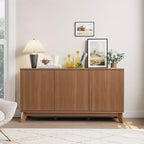 Credenza a buffet da 58" con ante curve, ripiani regolabili, mobile contenitore moderno in stile rustico per sala da pranzo, coffee bar