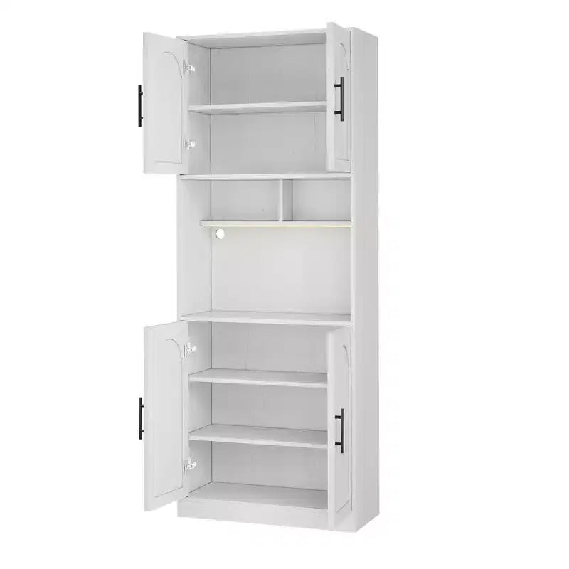 Tall Kitchen Hutch Bar Cabinet with Microwave Stand Kitchen Pantry Cabinet with LED Light, Cupboard for Dining Room,