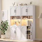 Mobile Dispensa Alto da Cucina con Mobile Bar, Mobile Dispensa da Cucina con Supporto per Microonde con Luce a LED, Armadio per Sala da Pranzo,