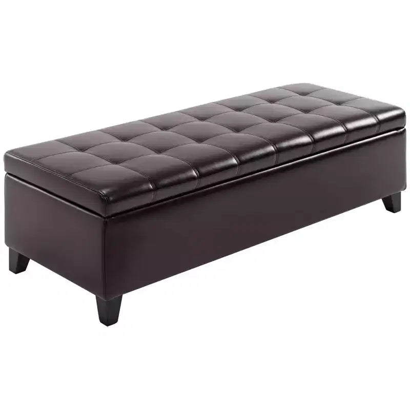 Panca portaoggetti con pouf trapuntato in similpelle da 130 cm con coperchio sollevabile per soggiorno e ingresso