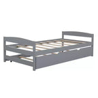 Letto a Piattaforma Gemello con Testiera, Pediera e Letto Estraibile, Struttura in Legno di Pino, Nessuna Rete a Molle Necessaria