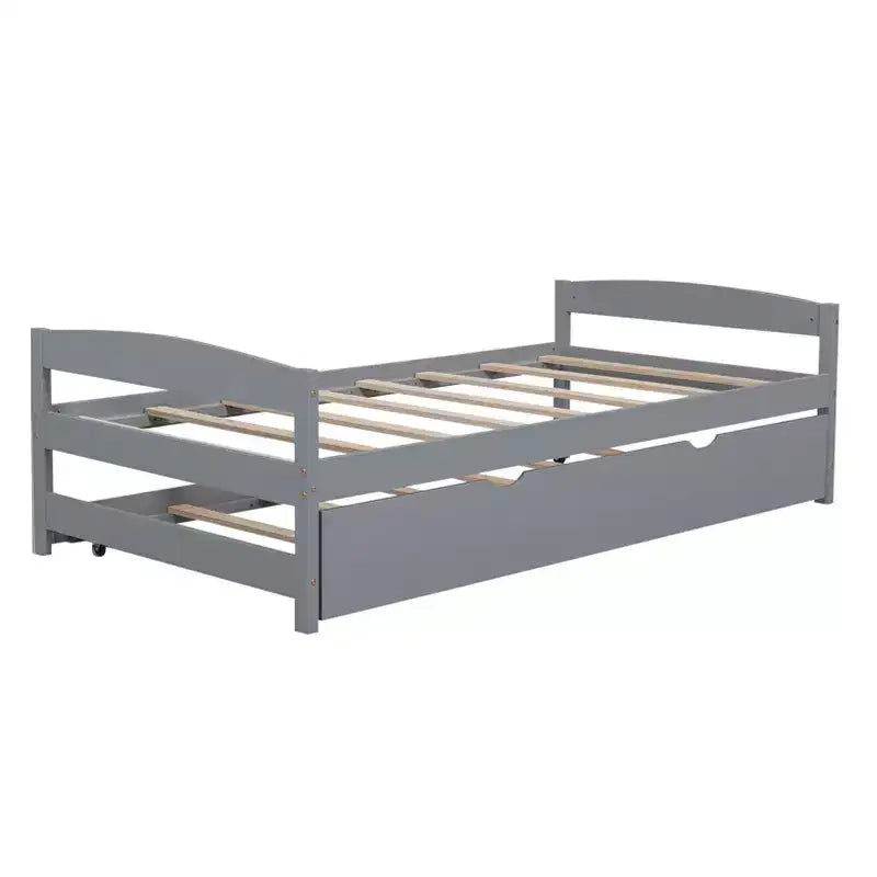 Letto a Piattaforma Gemello con Testiera, Pediera e Letto Estraibile, Struttura in Legno di Pino, Nessuna Rete a Molle Necessaria