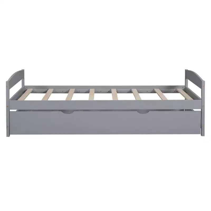 Letto a Piattaforma Gemello con Testiera, Pediera e Letto Estraibile, Struttura in Legno di Pino, Nessuna Rete a Molle Necessaria
