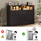 Cassettiera a 7 cassetti per camera da letto con luci a LED, cassettiera in legno con 2 scomparti aperti e stazione di ricarica per armadio, ingresso