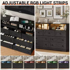 Cassettiera a 7 cassetti per camera da letto con luci a LED, cassettiera in legno con 2 scomparti aperti e stazione di ricarica per armadio, ingresso