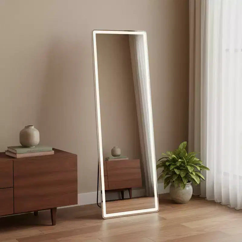 Specchio a figura intera a LED da 64", da appoggio e da parete, luminosità regolabile, senza cornice
