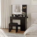 Makeup Vanity with Mirror Vanity Table with Hair Dryer Holder Storage Drawers and Shelves with Upholstered Stool for Bedroom