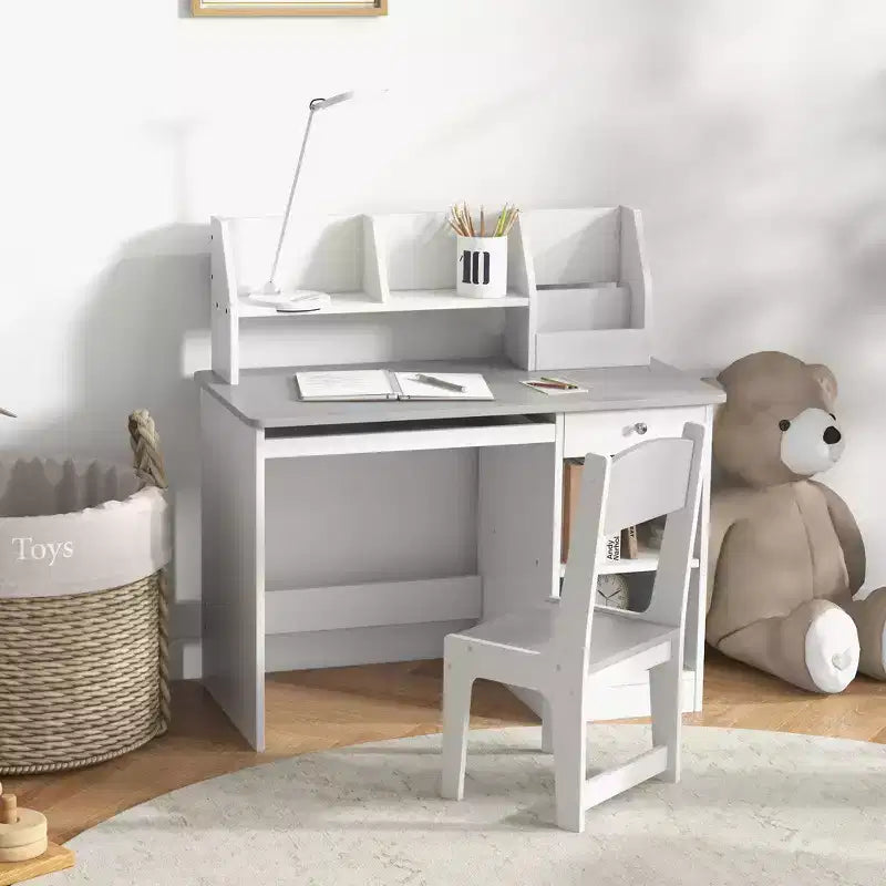 Set Scrivania e Sedia per Bambini con Contenitore, Scrivania da Studio con Sedia per Bambini dai 5 agli 8 Anni - Grigio