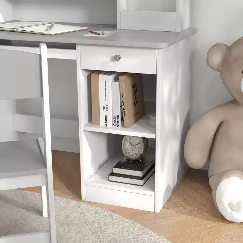 Set Scrivania e Sedia per Bambini con Contenitore, Scrivania da Studio con Sedia per Bambini dai 5 agli 8 Anni - Grigio