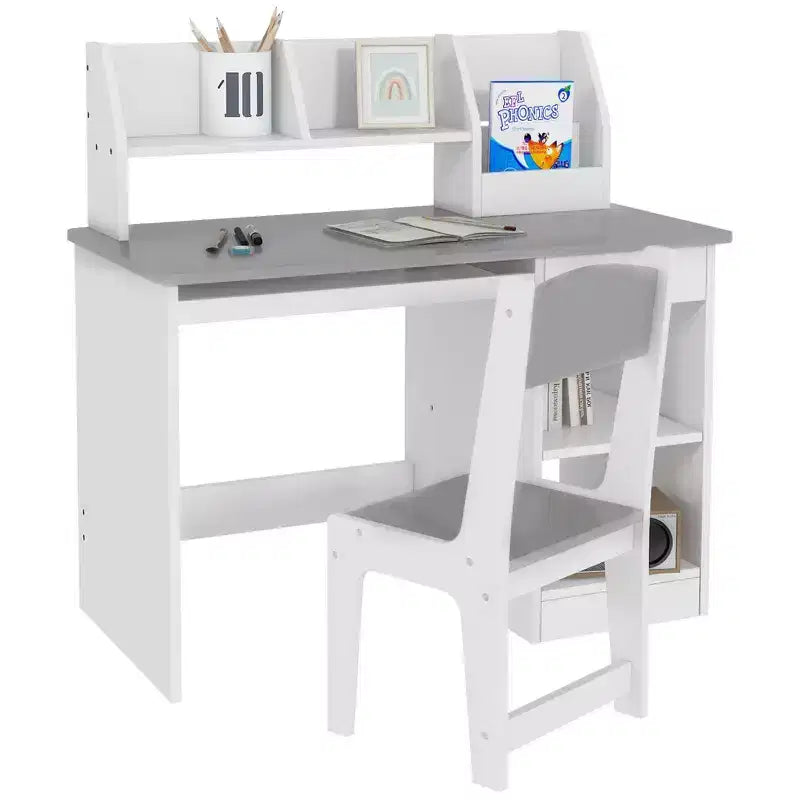 Set Scrivania e Sedia per Bambini con Contenitore, Scrivania da Studio con Sedia per Bambini dai 5 agli 8 Anni - Grigio