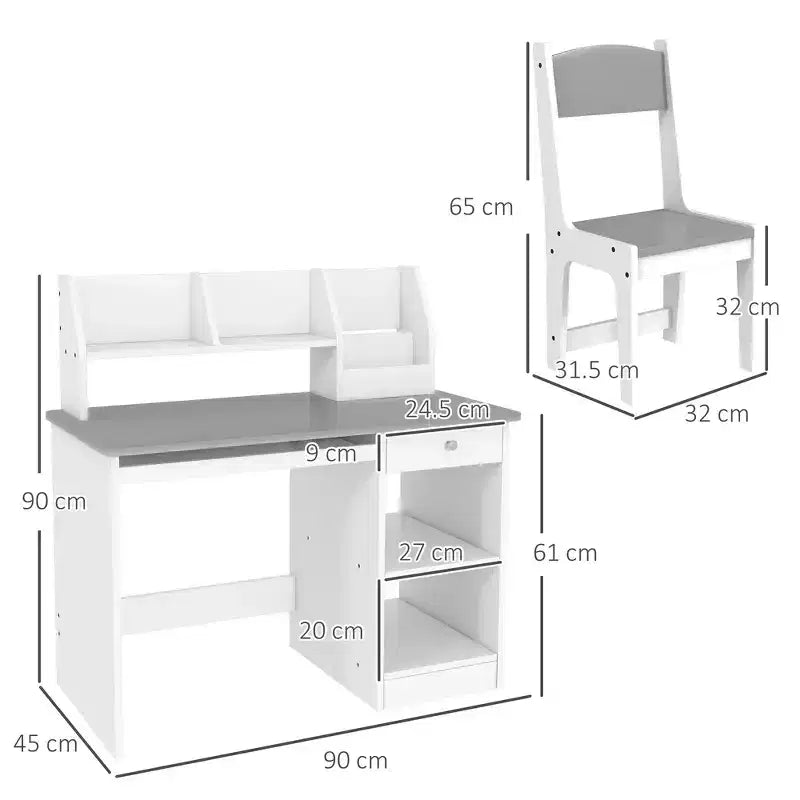 Set Scrivania e Sedia per Bambini con Contenitore, Scrivania da Studio con Sedia per Bambini dai 5 agli 8 Anni - Grigio