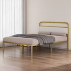 Modern Steel Platform Bed Frame with Linen Upholstered Headboard