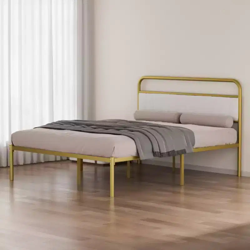 Modern Steel Platform Bed Frame with Linen Upholstered Headboard