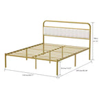 Modern Steel Platform Bed Frame with Linen Upholstered Headboard