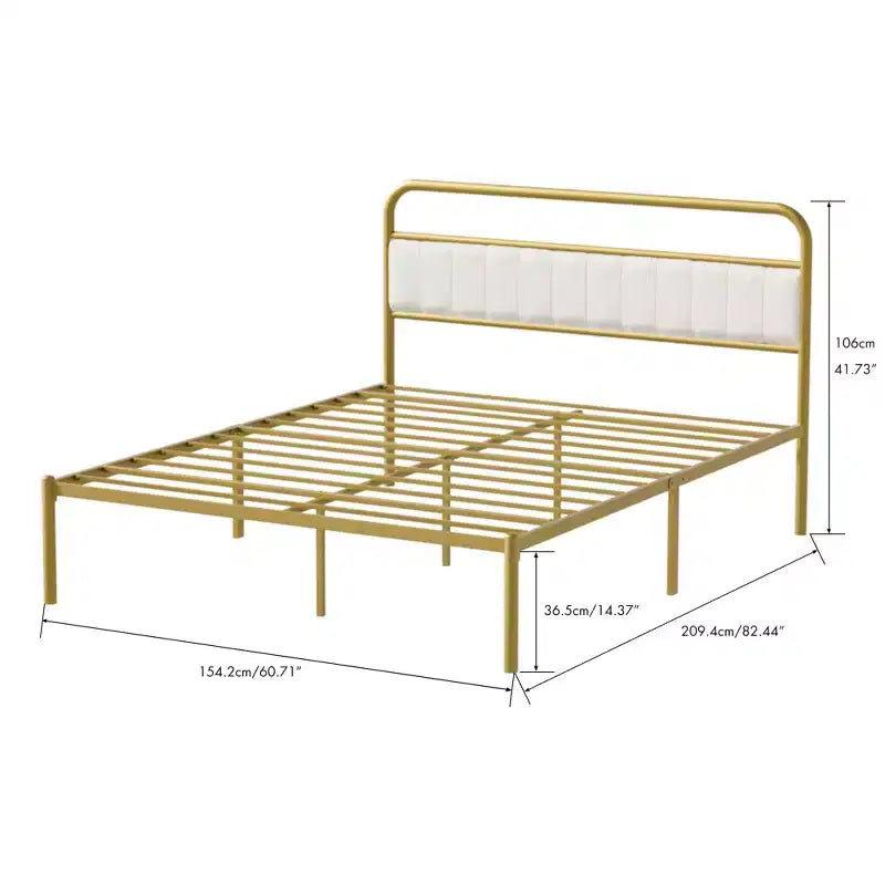 Modern Steel Platform Bed Frame with Linen Upholstered Headboard