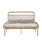 Modern Steel Platform Bed Frame with Linen Upholstered Headboard