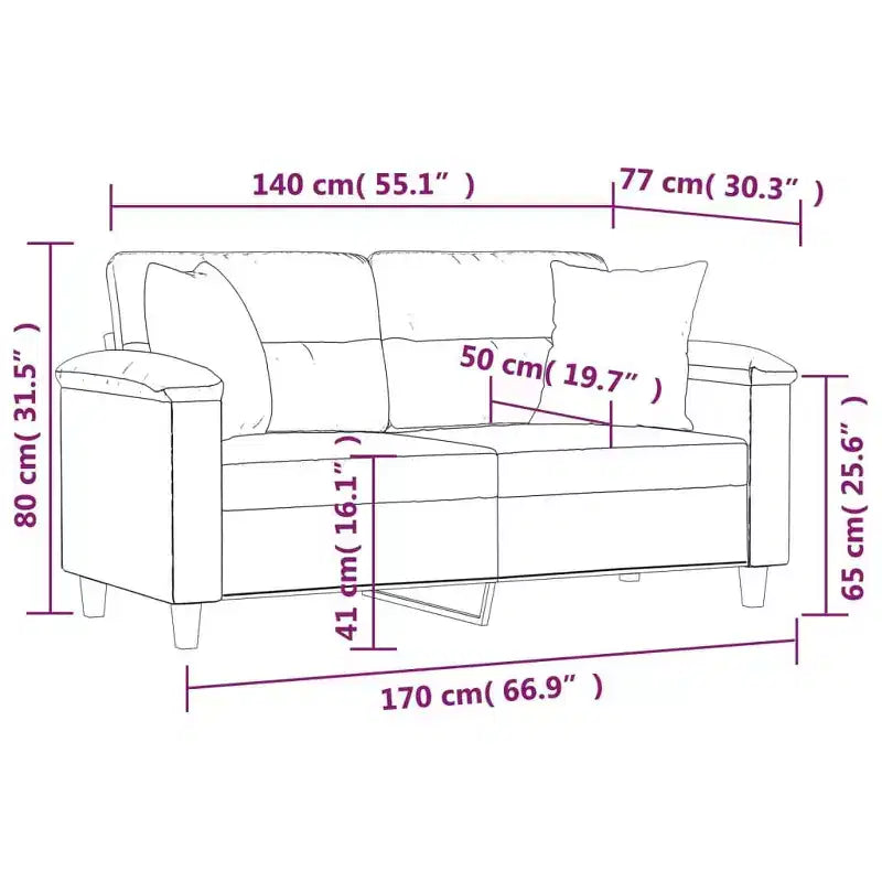 2-Seater Sofa with Pillows – Dark Gray Microfiber Fabric Couch