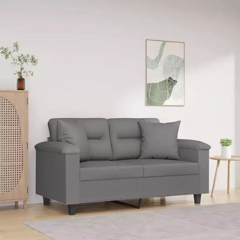 2-Seater Sofa with Pillows – Dark Gray Microfiber Fabric Couch