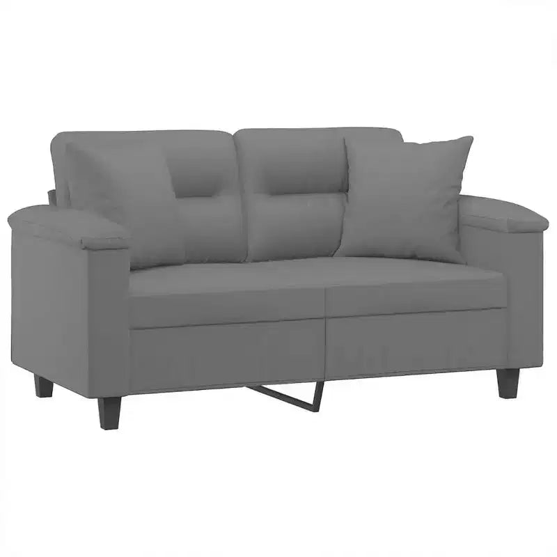 2-Seater Sofa with Pillows – Dark Gray Microfiber Fabric Couch