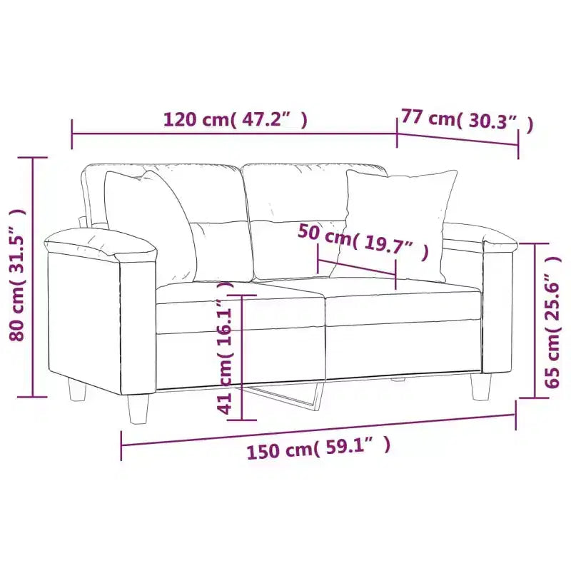 2-Seater Sofa with Pillows – Dark Gray Microfiber Fabric Couch