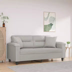 2-Seater Sofa with Pillows – Dark Gray Microfiber Fabric Couch