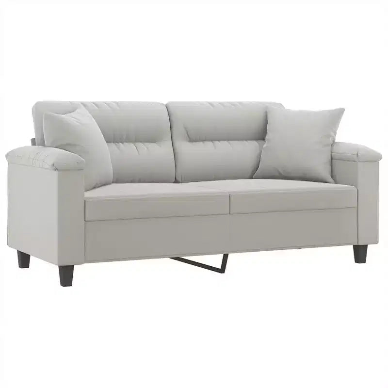 2-Seater Sofa with Pillows – Dark Gray Microfiber Fabric Couch