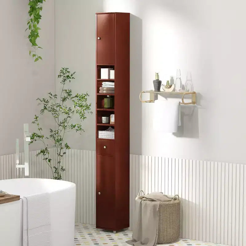 Tall Slim Bathroom Storage Cabinet Linen Tower with Drawer and Adjustable Shelves