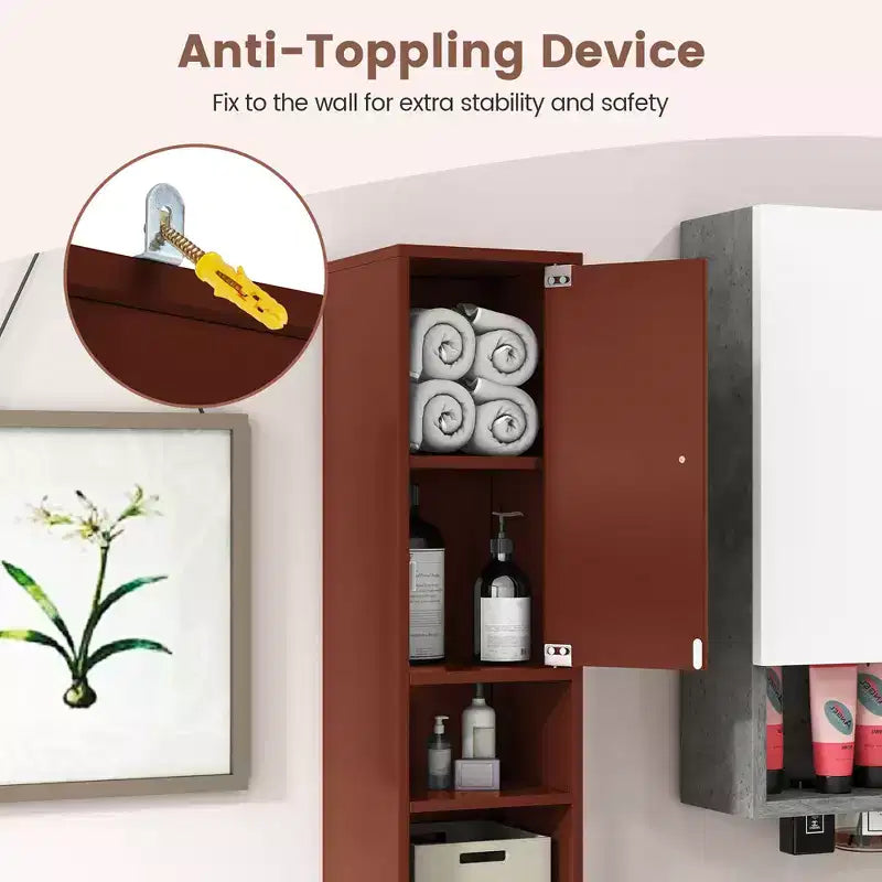 Tall Slim Bathroom Storage Cabinet Linen Tower with Drawer and Adjustable Shelves