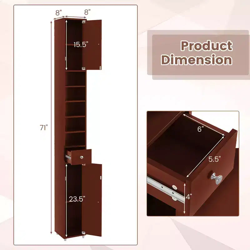 Tall Slim Bathroom Storage Cabinet Linen Tower with Drawer and Adjustable Shelves