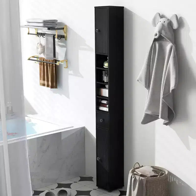 Tall Slim Bathroom Storage Cabinet Linen Tower with Drawer and Adjustable Shelves