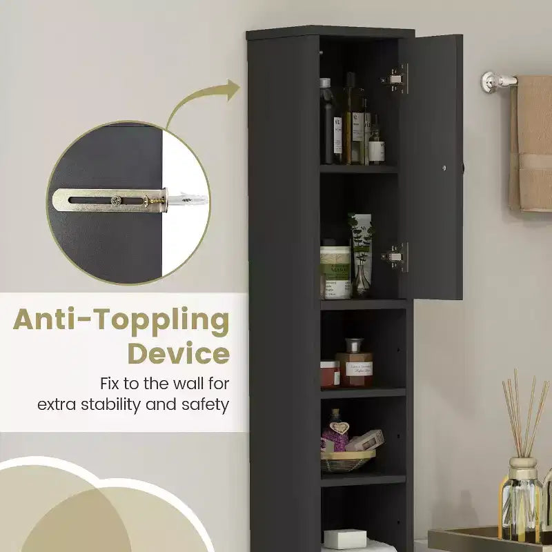 Tall Slim Bathroom Storage Cabinet Linen Tower with Drawer and Adjustable Shelves