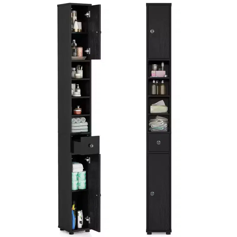 Tall Slim Bathroom Storage Cabinet Linen Tower w/Drawer Adjustable Shelves