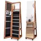 162.6 cm Lockable Jewelry Cabinet Armoire with Mirror and LED Lights