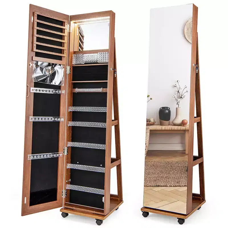 162.6 cm Lockable Jewelry Cabinet Armoire with Mirror and LED Lights