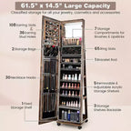 162.6 cm Lockable Jewelry Cabinet Armoire with Mirror and LED Lights