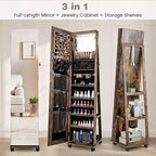 162.6 cm Lockable Jewelry Cabinet Armoire with Mirror and LED Lights