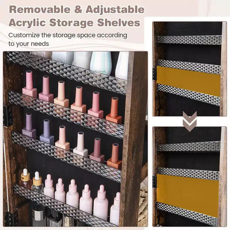 162.6 cm Lockable Jewelry Cabinet Armoire with Mirror and LED Lights