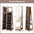 162.6 cm Lockable Jewelry Cabinet Armoire with Mirror and LED Lights