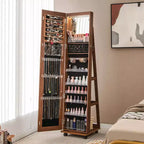 162.6 cm Lockable Jewelry Cabinet Armoire with Mirror and LED Lights
