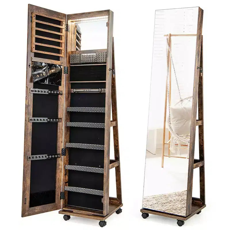 162.6 cm Lockable Jewelry Cabinet Armoire with Mirror and LED Lights