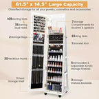 162.6 cm Lockable Jewelry Cabinet Armoire with Mirror and LED Lights