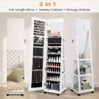 162.6 cm Lockable Jewelry Cabinet Armoire with Mirror and LED Lights