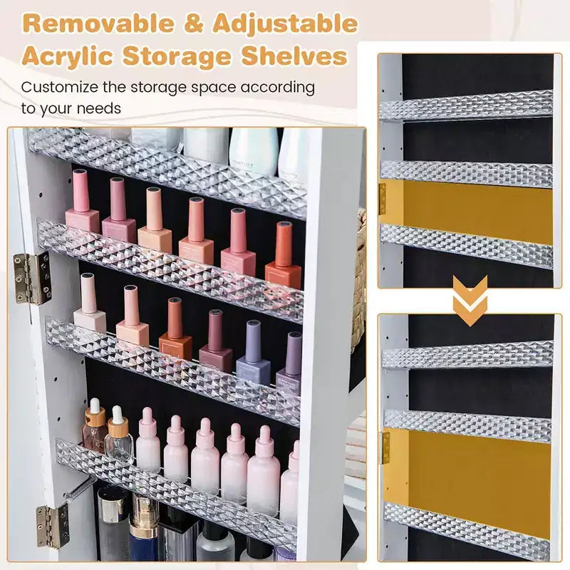 162.6 cm Lockable Jewelry Cabinet Armoire with Mirror and LED Lights