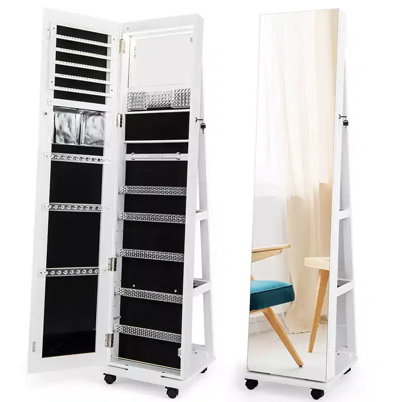 162.6 cm Lockable Jewelry Cabinet Armoire with Mirror and LED Lights