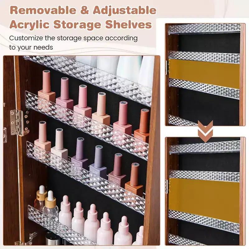 162.6 cm Lockable Jewelry Cabinet Armoire with Mirror and LED Lights