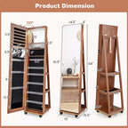 162.6 cm Lockable Jewelry Cabinet Armoire with Mirror and LED Lights