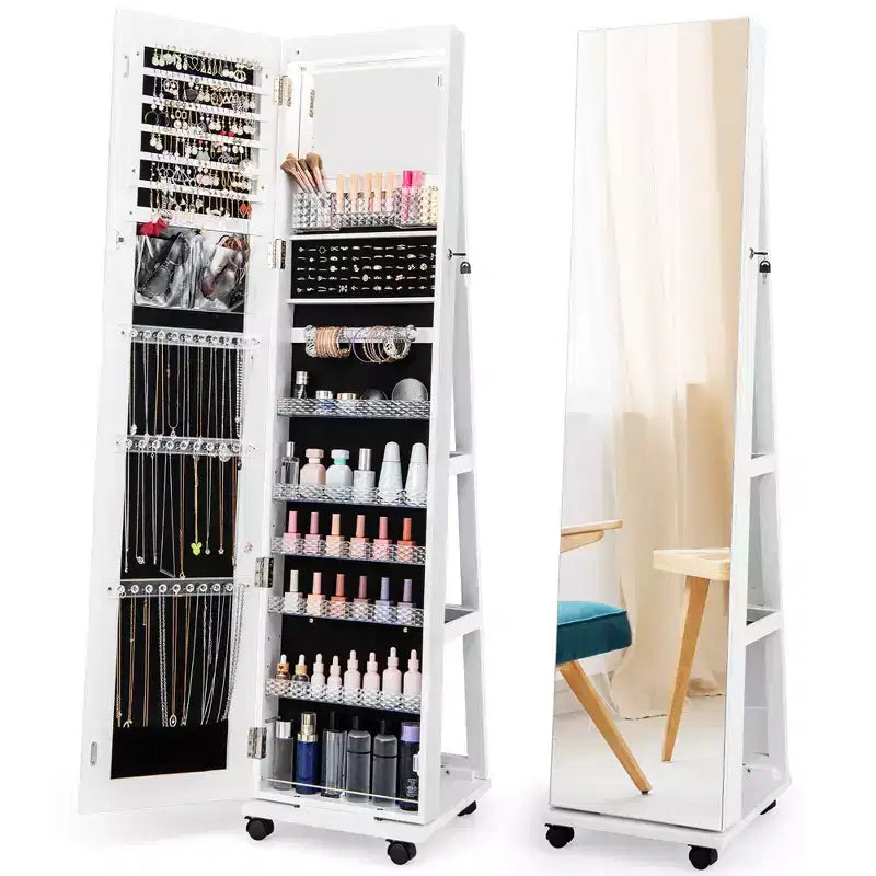162.6 cm Lockable Jewelry Cabinet Armoire with Mirror and LED Lights