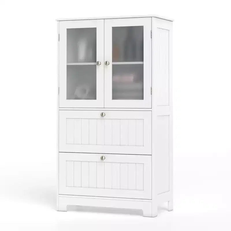 Bathroom Floor Storage Cabinet Freestanding Cupboard Pantry w/ 2 Drawers