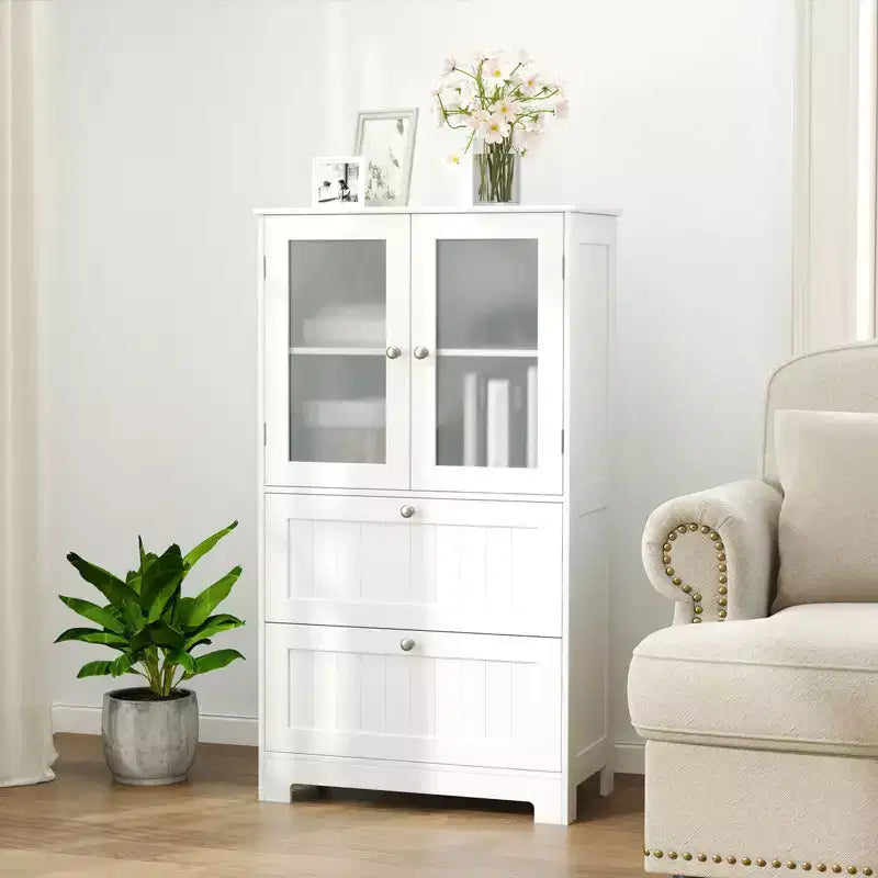 Freestanding Bathroom Floor Storage Cabinet with 2 Drawers and Cupboard
